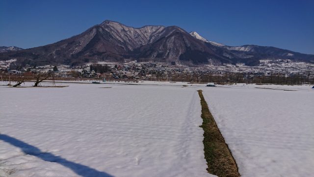 高社山と雪の田
